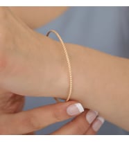 14 Ayar Altın Kaplamalı Boncuk Desenli Gümüş Bilezik - BV00109