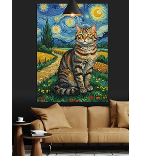 Van Gogh Kedi Dekoratif Kanvas - Mdf Ahşap Tablo