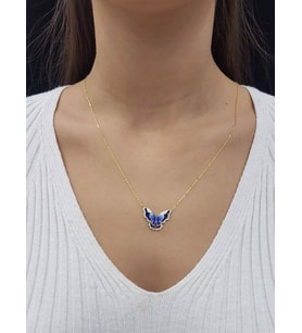 Kelebek Çift Katlı 18K Altın Kaplama Kolye (Karışık)