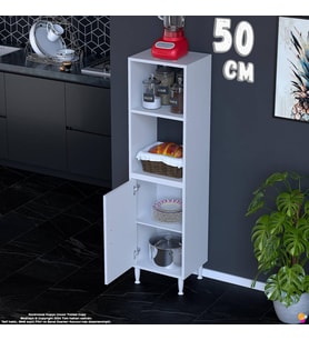 Eliusta Duru 50 cm Çok Amaçlı Mutfak Kiler Dolabı Bölmeli Beyaz Banyo Dolabı Raflı Dolap 50x150x32 cm