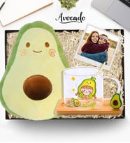 Kişiye Özel Fotoğraflı Avokado Polar Yastık & 3D Avakado Biblolu Bardak Kutulı Hediye Seti