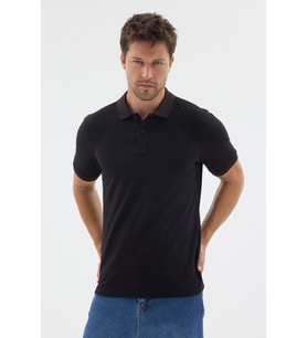 Siyah-Mürdüm Polo Yaka Pike Kısa Kol Slim Fit %100 Pamuk Tişört 1011260171