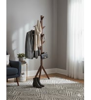 AHŞAP AYAKLI ASKILIK MODERN ELBİSE ASKISI (Kahverengi-Kahve)