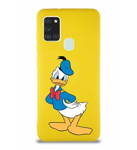 Samsung Galaxy A21S Soft Premier Kapak Donald Duck-D Tasarımlı Silikon Kılıf - Sarı (Şeffaf)