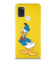 Samsung Galaxy A21S Soft Premier Kapak Donald Duck-D Tasarımlı Silikon Kılıf - Sarı (Şeffaf)