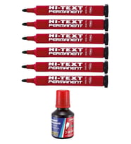 Kırmızı Yuvarlak Uçlu Markör Permanent Kalem 6 Adet Hı-Text Marker Mürekkep Kırmızı 30 Ml 1 Adet Brons Koli Kalemi