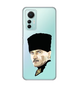 Xiaomi Mi 12 Lite Uyumlu Mustafa Kemal Atatürk Desenli Şeffaf Telefon Kılıfı
