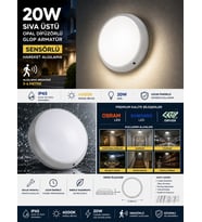 Gecem 20W 4000K IP65 Sensörlü Sıva Üstü Opal Difüzörlü LED Glop Armatür