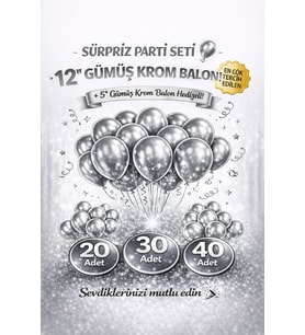 12" Krom Balon Seti  20 30 40 Adet (Gold Gümüş Rose Gold)  5'' Kom Balon Hediyeli Parti Süsleme Seti Doğum Günü Sürpriz