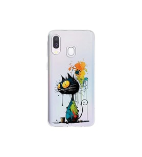 Samsung Galaxy A40 ile Uyumlu Splash Kedi Tasarımlı Şeffaf Silikon Kılıf