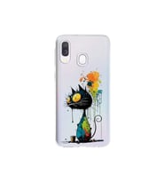 Samsung Galaxy A40 ile Uyumlu Splash Kedi Tasarımlı Şeffaf Silikon Kılıf