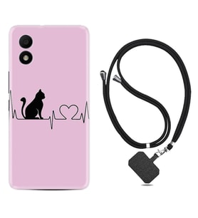 TCL 303 Kılıf Resimli Boyun Askılı İpli Desenli Silikon Pink Cat Heart 1303
