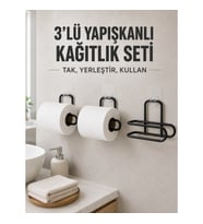 Mey İthalat® 3 Adet Yapışkanlı Rulo Tutucu Siyah Metal Tuvalet Kağıdı Askısı
