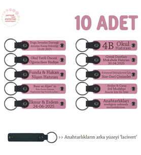 Pembe & Lacivert, Muhtelif Seminerler İçin, 10'lu Set, Kişiselleştirilebilir Deri Anahtarlık