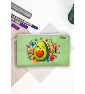 Avokado Love Desenli Kalem Kutusu Yıkanabilir Bez Kalemlik  (Yeşil)
