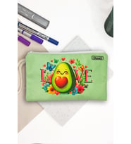 Avokado Love Desenli Kalem Kutusu Yıkanabilir Bez Kalemlik  (Yeşil)