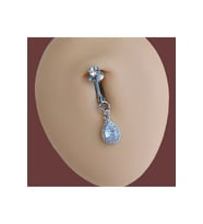 Deliksiz Zirkon Damla Sallantılı Sıkıştırma Klipsli Göbek Piercingi Belly Piercing (Gri)