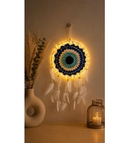 LED Işıklı Dream Catcher Düş Kapanı El Yapımı Bohem Duvar Süsü Renkli Mandala Dekor 22 Cm