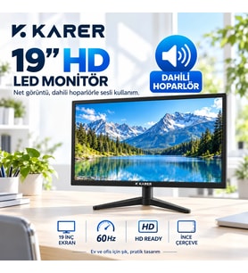 19 İnç LED Bilgisayar Sesli Monitör – 60Hz HD Ready İnce Çerçeveli Masaüstü Monitör