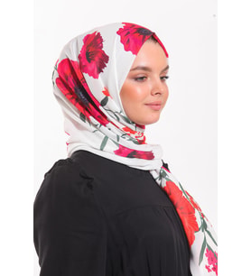 Çiçekli Desen Pavia Seri Şal Eşarp Askısı İle Birlikte 90x200 Beyaz Fuşya-90X200