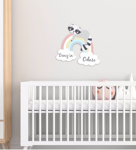 BK Gift Kişiye Özel Gökkuşağı Tasarımlı Çocuk Odası Ahşap Duvar Süsü-1 (Beyaz)