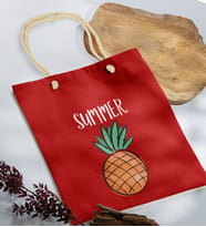 BK Gift Yaz Temalı Kırmızı Halat Saplı Kumaş Plaj Çantası -4, Baskılı Omuz Çantası, Alışveriş Çantası, Arkadaşa Hediye, Sevgiliye Hediye