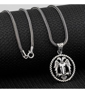 Çift Başlı Selçuklu Kartalı Motifli 925 Ayar Gümüş Kolye