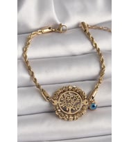 316L Çelik Gold Renk Burgu Zincir Model Dorika Yaşam Ağacı Figür Nazar Boncuk D - SSSSSS9612-6