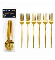 6 Parça Yemek Çatalı Seti - Gold Renk - Paslanmaz Çelik