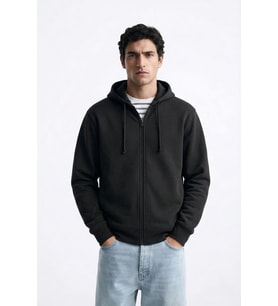 Erkek Fermuarlı Kapüşonlu İçi Polarlı Antrasit Sweatshirt