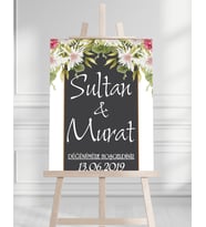 Söz Nişan Düğün İçin 50x70 Karşılama Panosu - Renkli Çiçek Tasarımlı 01