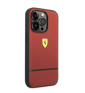 Apple iPhone 14 Pro Max Kılıf Ferrari Orjinal Lisanslı Deri Delikli Ve Çizgili Dizayn Kapak