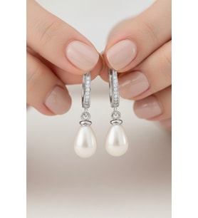 925 Ayar Gümüş Sallantılı Damla Mayorka İnci Taşlı Kadın Küpe  8x12 mm  3,2 cm