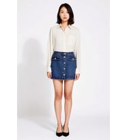 Kadın Mini Denim Etek Taş Düğme Detaylı Kalem Kesim %100 Pamuk Günlük Rahat Modern Şık Konforlu