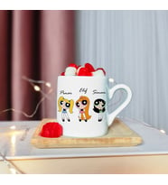 Power Puff Girls Tasarımlı Ahşap Tabaklı Kişiye Özel Türk Kahvesi Fincanı