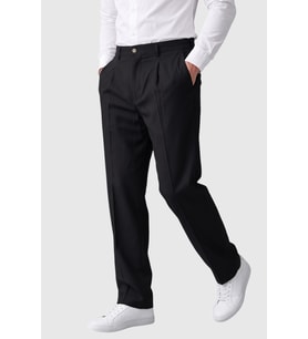 DeepSEA Siyah Erkek Rahat Kalıp Tek Pileli Kumaş Pantolon Yanları Lastikli Esnek Smart Casual Pantolon 2600970