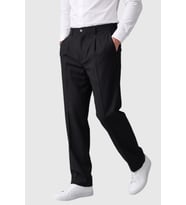 DeepSEA Siyah Erkek Rahat Kalıp Tek Pileli Kumaş Pantolon Yanları Lastikli Esnek Smart Casual Pantolon 2600970