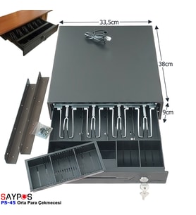 4 Banknot Gözlü Masa Altı Montaj Askılı, Pos Bağlantılı, Anahtardan Açılır Para Çekmecesi 33,5x38x9cm