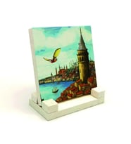 Galata Kulesi ve Hezarfen Ahmet Çelebi’nin Uçuş AnıBaskılı Doğaltaş Masaüstlük