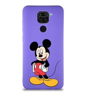 Xiaomi Redmi Note 9 Soft Premier Kapak Mickey Mouse-E Tasarımlı Silikon Kılıf - Mor (Şeffaf)