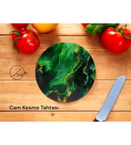 Cam Kesme Tahtası* Mutfak Tahtası 32cm Mermer Yeşil Altın Görünümlü