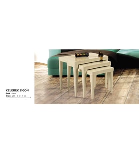 Zigon OSM 11803 KELEBEK Model Sehpa Parlak KREM Renk Kayın RETRO ayak El Yapım