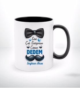 BK Gift Kişiye Özel Canım Dedem Tasarımlı Siyah Beyaz Kupa Bardak-2