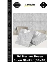 Dayanıklı Nem Su Yağ Geçirmez Mutfak Banyo Tezgah Şık Kendinden Yapışkanlı Gri Mermer 30x30cm
