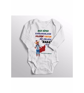 Erkek Bebek Beyaz Kahraman Babam Babaya Baskılı Zıbını