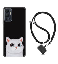 Infınix Hot 12 Kılıf Resimli Boyun Askılı İpli Desenli Silikon Series White Cat 1835