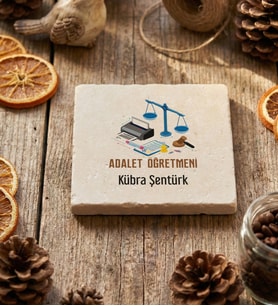 Kişiye Özel Adalet Öğretmeni Bardak Altlığı Öğretmenler Günü Hediyesi (Krem)