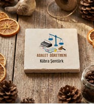 Kişiye Özel Adalet Öğretmeni Bardak Altlığı Öğretmenler Günü Hediyesi (Krem)