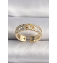 Pirinç Gold Renk Zirkon Taşlı Yıldız İşleme VIP Seri Kadın Yüzük 5886