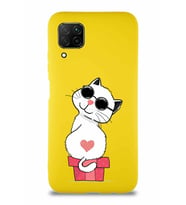 Huawei P40 Lite Soft Premier Kapak Coolcat Tasarımlı Silikon Kılıf - Sarı (Şeffaf)